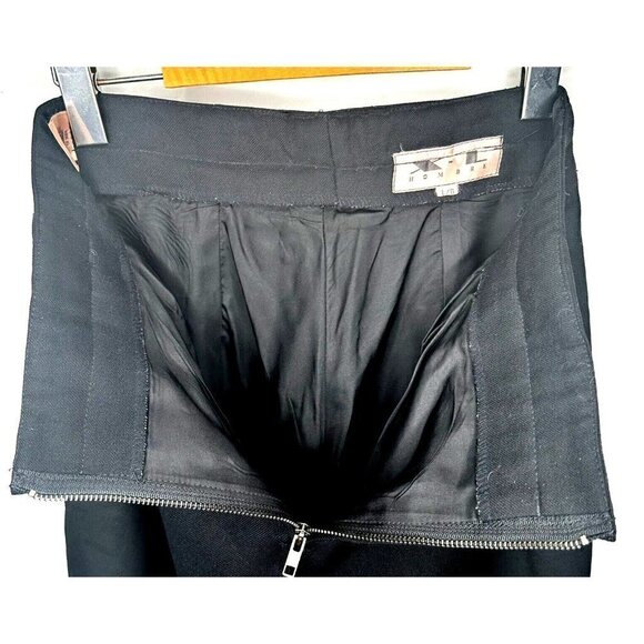 VTG X-L Hombre Wide Leg Wool Dress Pants Women L Black Pleated Zip Up Pockets - Picture 9 of 13